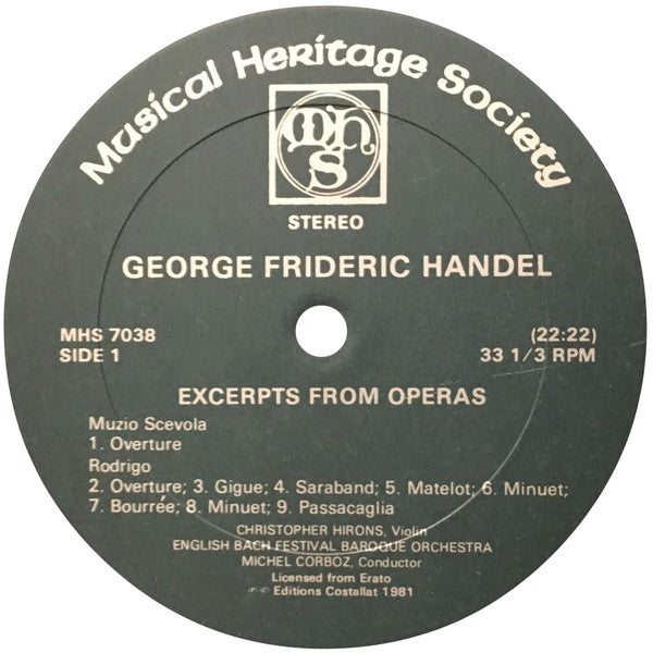 George Frideric Handel* : Excerpts From Muzio Scevola, Rodrigo, Il Pastor Fido, & Silla (LP, Album)