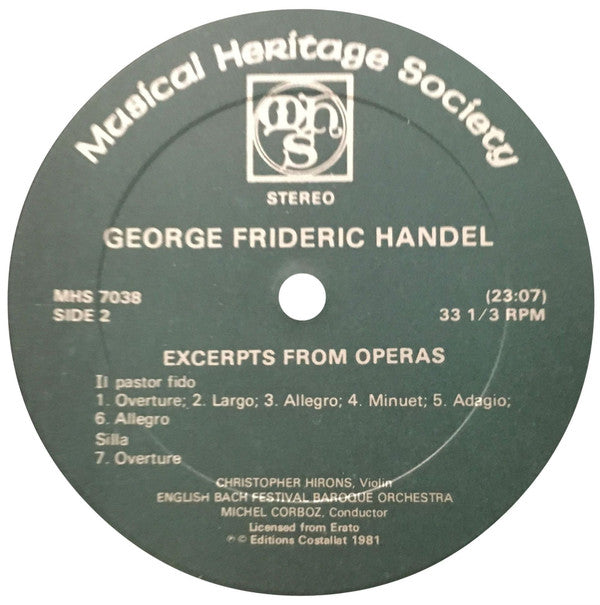 George Frideric Handel* : Excerpts From Muzio Scevola, Rodrigo, Il Pastor Fido, & Silla (LP, Album)