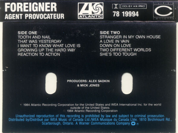 Foreigner : Agent Provocateur (Cass, Album, Dol)