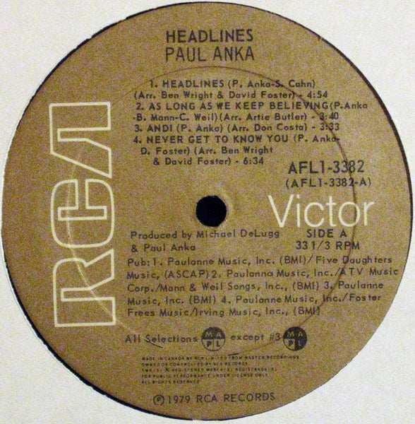 Paul Anka : Headlines (LP, Album)
