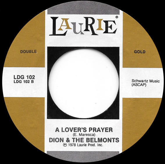 Dion & The Belmonts : A Teenager In Love / A Lover's Prayer (7", RE)