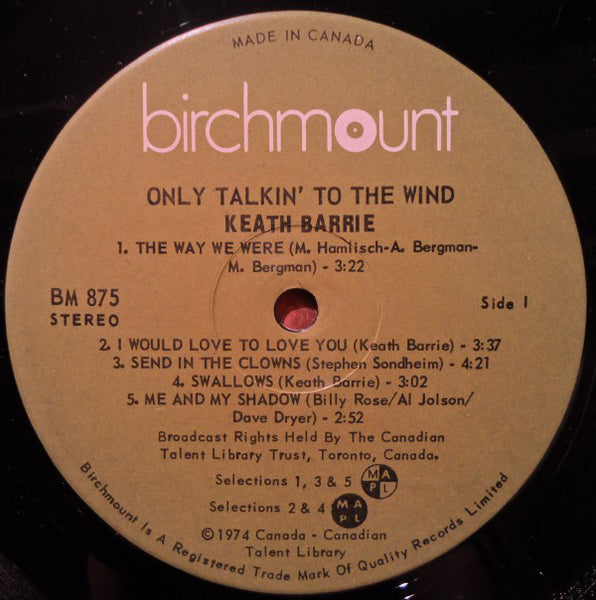 Keath Barrie : Only Talkin' To The Wind (LP)