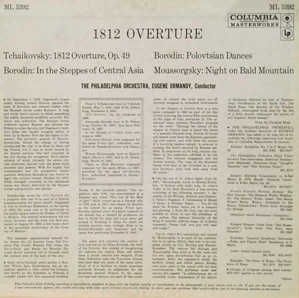 The Philadelphia Orchestra, Eugene Ormandy / Tchaikovsky*, Borodin*, Mussorgsky* : 1812 Overture (LP, Album, Mono)