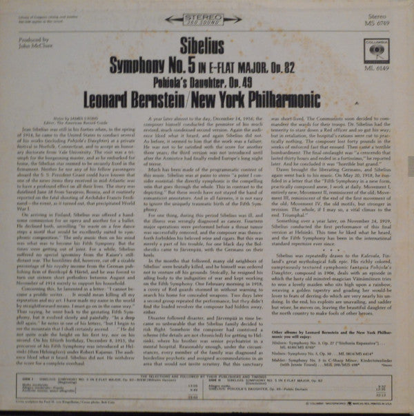 Sibelius*, Leonard Bernstein, New York Philharmonic* : Symphony No. 5 / Pohjola's Daughter (LP, Album, RP)