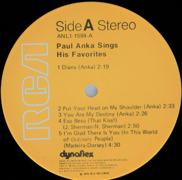 Paul Anka : Sings His Favorites (LP, Comp)