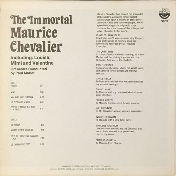 Maurice Chevalier : The Immortal (LP, Comp)