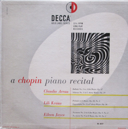 Frédéric Chopin, Claudio Arrau, Lili Kraus, Eileen Joyce : A Chopin Piano Recital (LP)