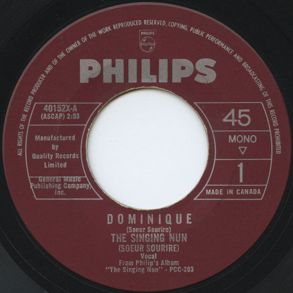 The Singing Nun, Soeur Sourire : Dominique (7", Mono)