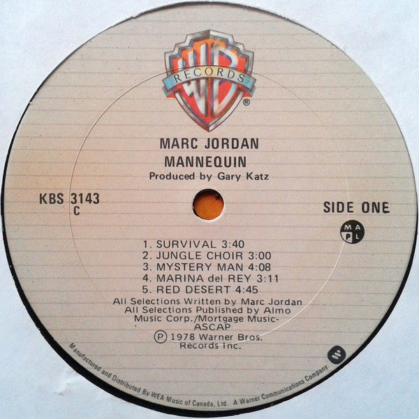 Marc Jordan : Mannequin (LP, Album, RE)