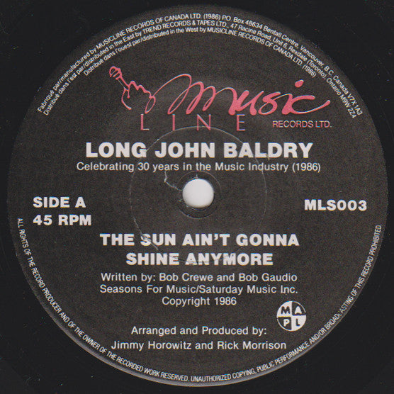 Long John Baldry : The Sun Ain't Gonna Shine Anymore (7", Single)