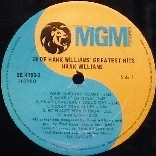 Hank Williams : 24 Of Hank Williams' Greatest Hits (2xLP, Comp, RE, Gat)