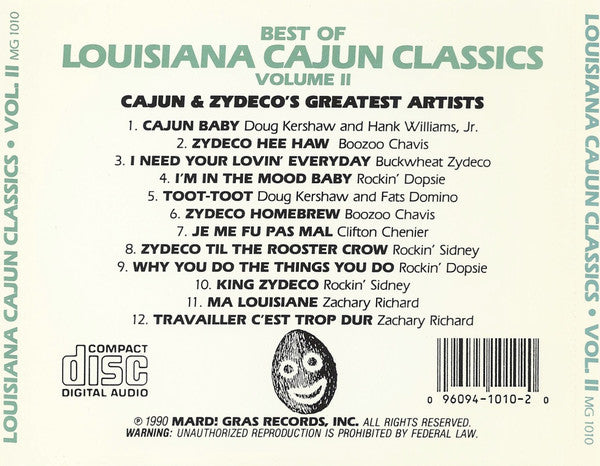 Various : Best Of Louisiana Cajun Classics - Vol. II (Cajun & Zydeco's Greatest Artists) (CD, Comp)