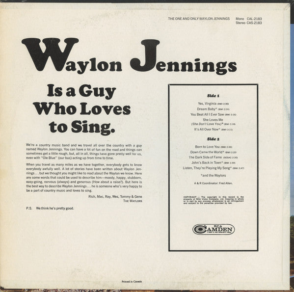 Waylon Jennings : The One And Only Waylon Jennings (LP, Album)
