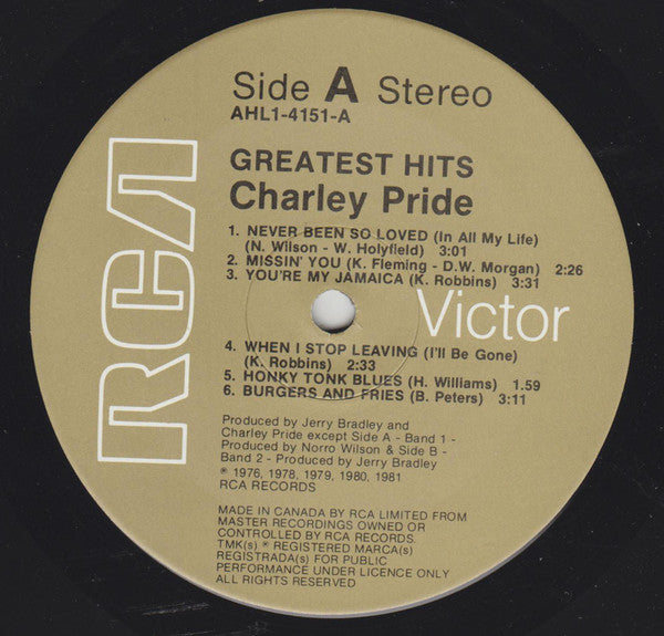 Charley Pride : Greatest Hits (LP, Comp, RE)