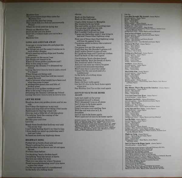 James Taylor (2) : Mud Slide Slim And The Blue Horizon (LP, Album, RE, Jac)