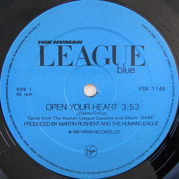 The Human League : Open Your Heart (12", Single, P/Mixed)