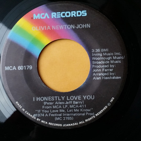 Olivia Newton-John : I Honestly Love You / Let Me Be There (7", Single)