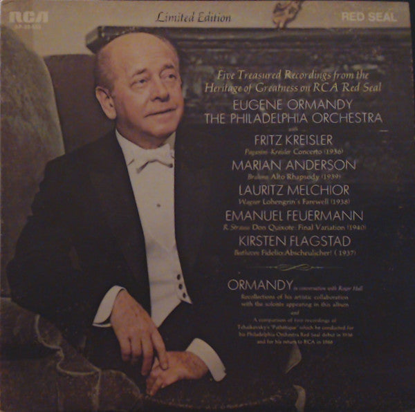 Eugene Ormandy, The Philadelphia Orchestra With Fritz Kreisler, Marian Anderson, Lauritz Melchior, Emanuel Feuermann, Kirsten Flagstad : Five Treasured Recordings From The Heritage Of Greatness On RCA Red Seal (LP, Comp, Mono, Ltd, Bon)