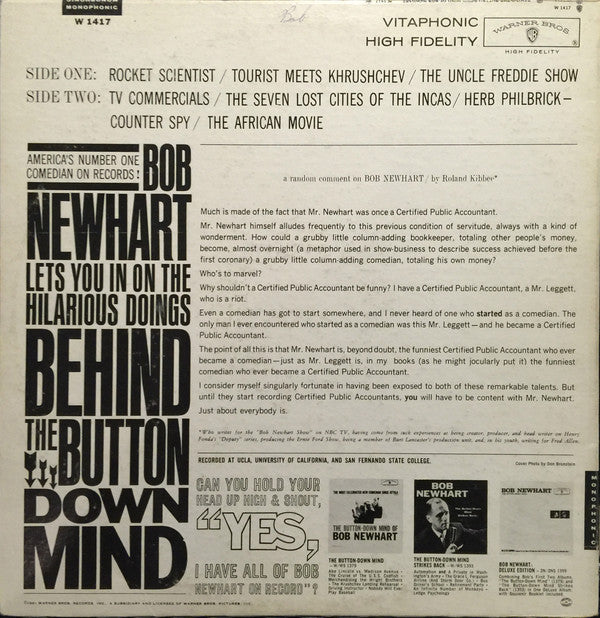 Bob Newhart : Behind The Button-Down Mind Of Bob Newhart (LP, Album, Mono)