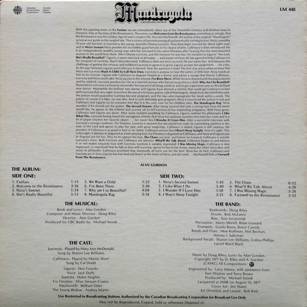 Doug Riley / Alan Gordon (11) : Mandragola ( A Reinassance Musical) (LP)