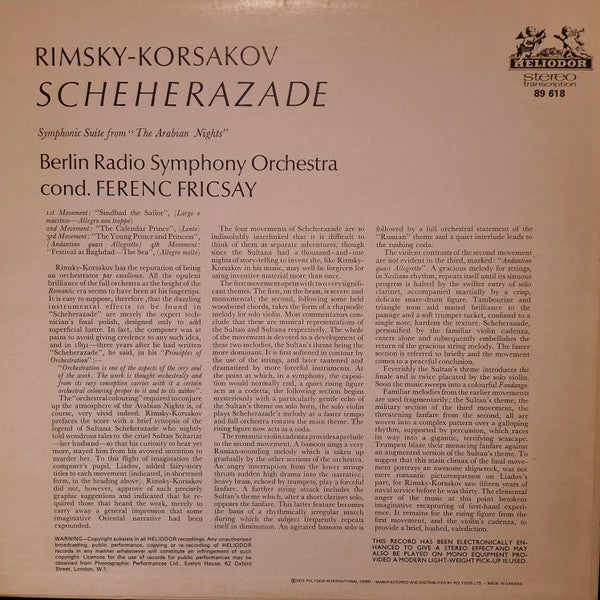 Rimsky-Korsakov* / Berlin Radio Symphony Orchestra*, Ferenc Fricsay : Scheherazade (LP)
