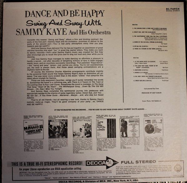 Sammy Kaye And His Orchestra : Dance And Be Happy (LP, Album)