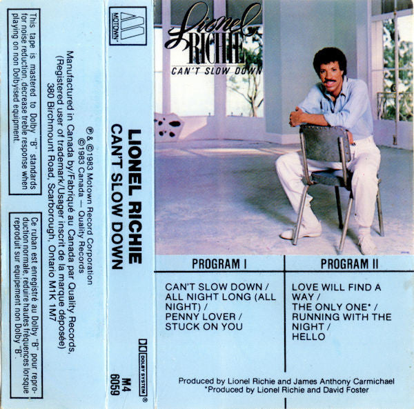 Lionel Richie : Can't Slow Down (Cass, Album, Dol)