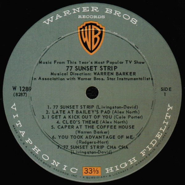 Warren Barker 77 Sunset Strip Music From This Year s Most Popular New TV Show LP Album Mono Ind Good Plus G