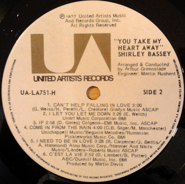 Shirley Bassey : You Take My Heart Away (LP, Album)