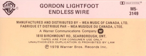 Gordon Lightfoot : Endless Wire (Cass, Album, Dol)