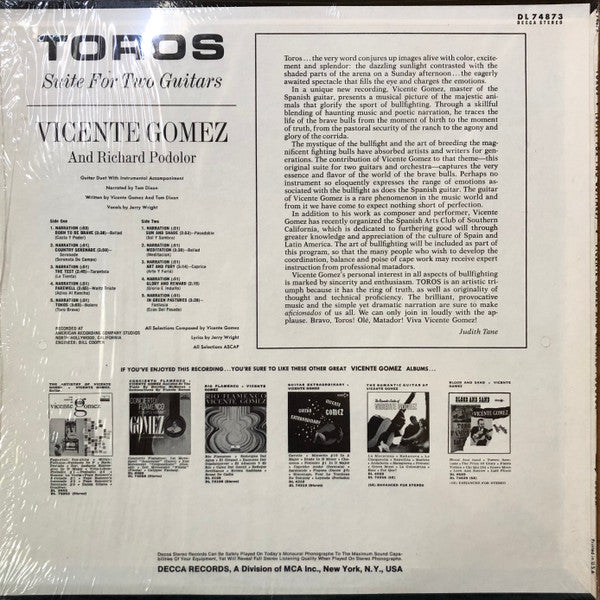 Vicente Gomez, Richard Podolor : Toros: Suite For Two Guitars (LP, Album)