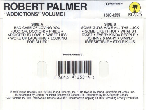 Robert Palmer : "Addictions" Volume 1 (Cass, Comp, Dol)