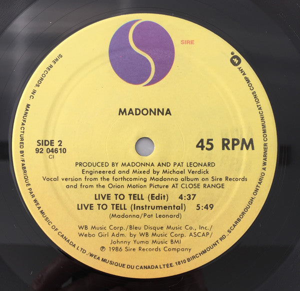 Madonna : Live To Tell (12", Maxi)